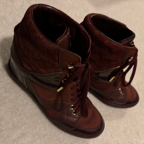 Louis Vuitton burgundy cliffhanger wedge sneakers 6 cm internal wedge - Picture 5 of 16